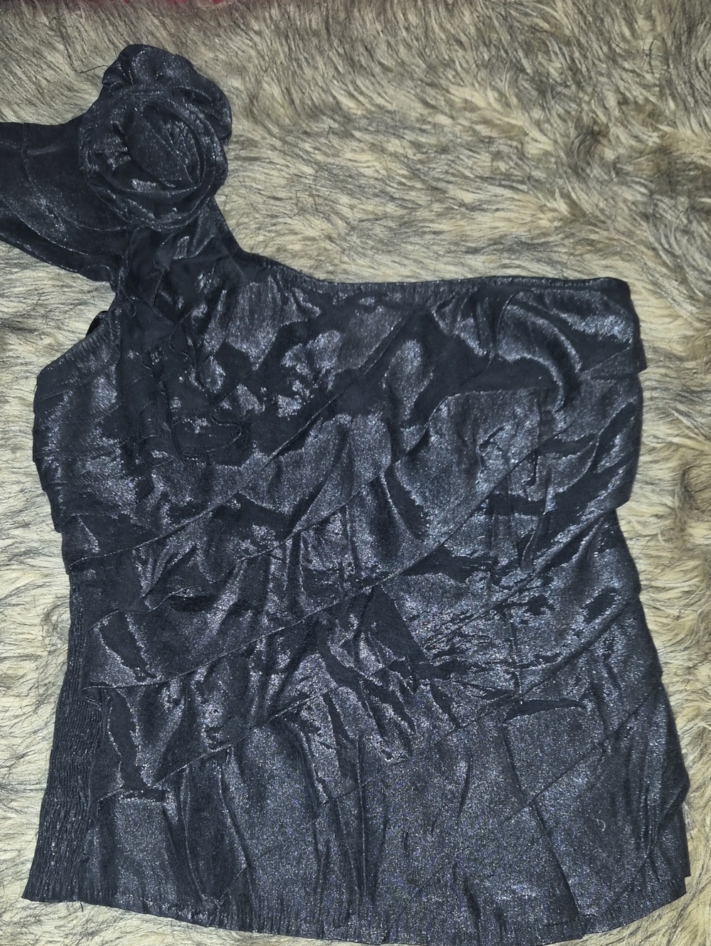 Papaya Black One-Shoulder Ruffle Bandeau Top